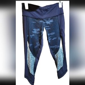 Lululemon Wunder Under Cropped Leggings Navy Blue Camo Size 6